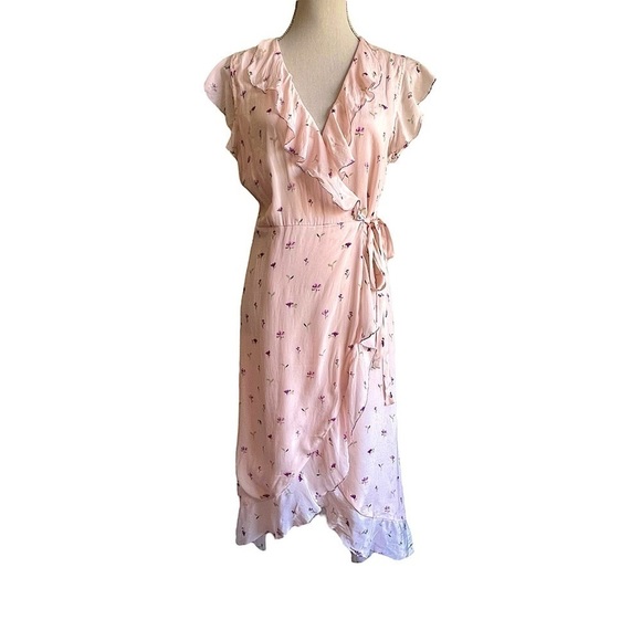 ELLOR Pink Floral Harper Ruffle  Wrap Dress X-Small NWT - Picture 3 of 11